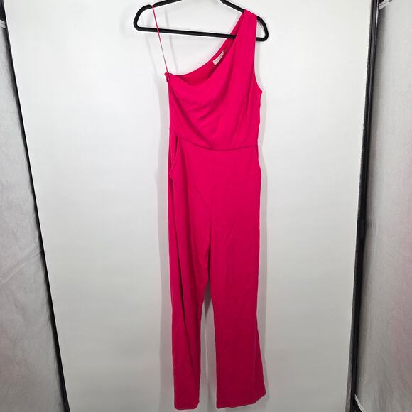 RAMY BROOK 4 Gabriela One Shoulder Jumpsuit Riviera Pink Wide Leg Career Party - Picture 1 of 7